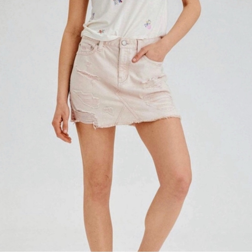 American Eagle Outfitters Pink Distressed Denim Skirt